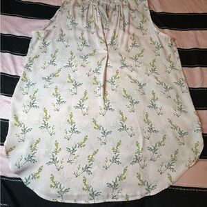 LOFT White Floral Sleeveless Camisole with Green & Blue Sprig Print